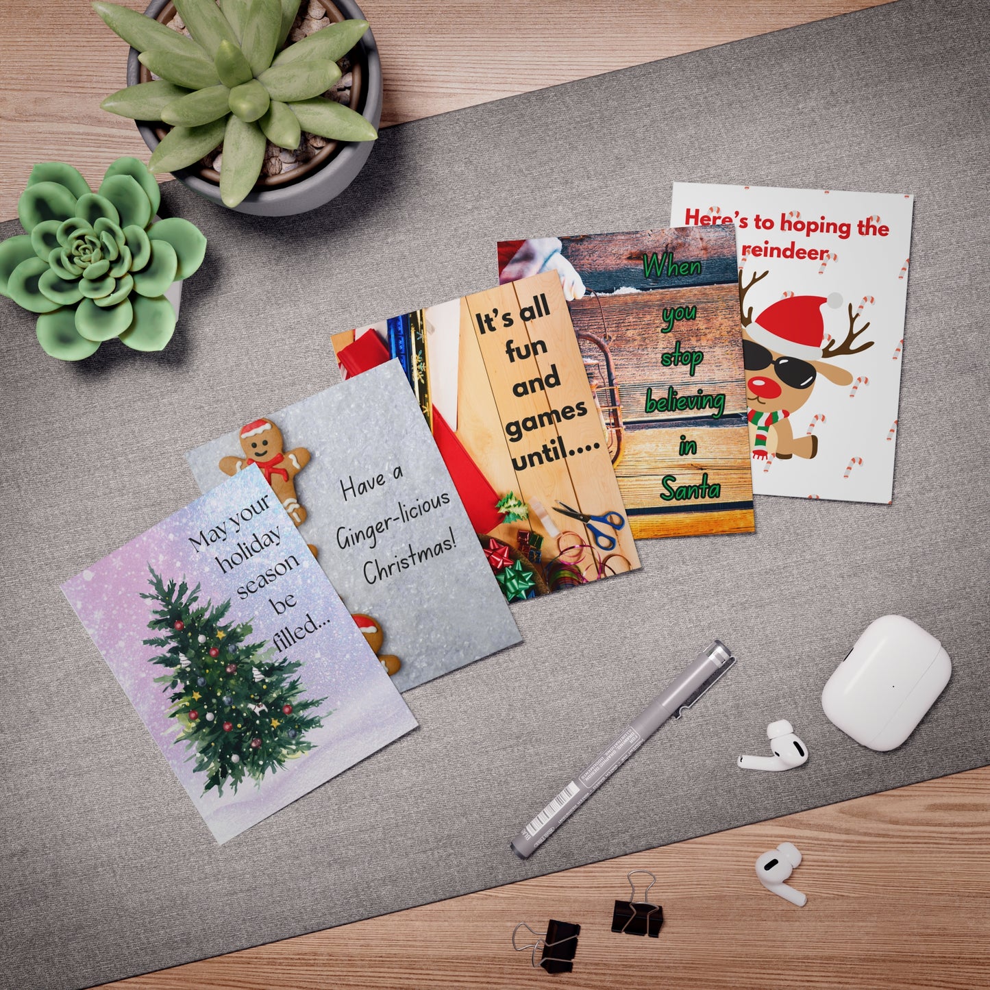 Christmas Theme Greeting Cards (5-Pack)