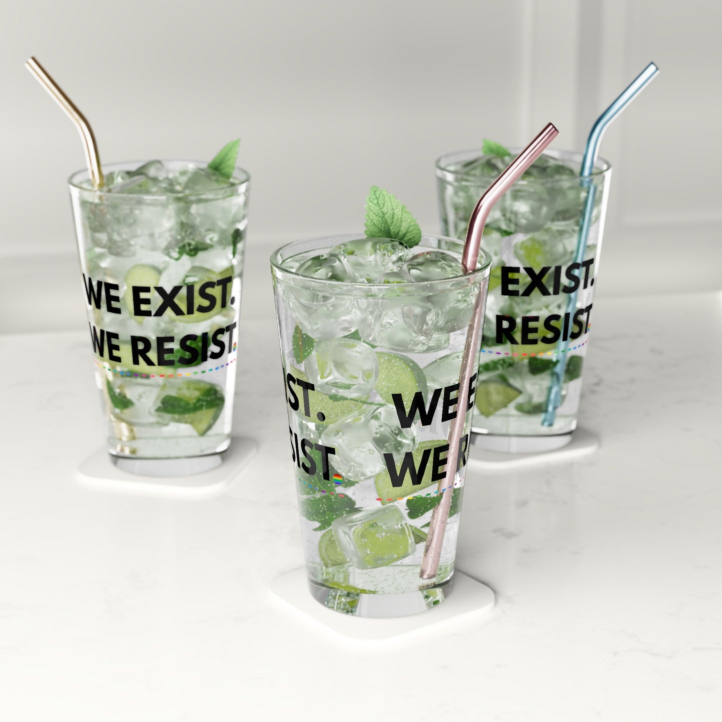π³οΈβπ We Exist. We Resist. 16 oz Glass