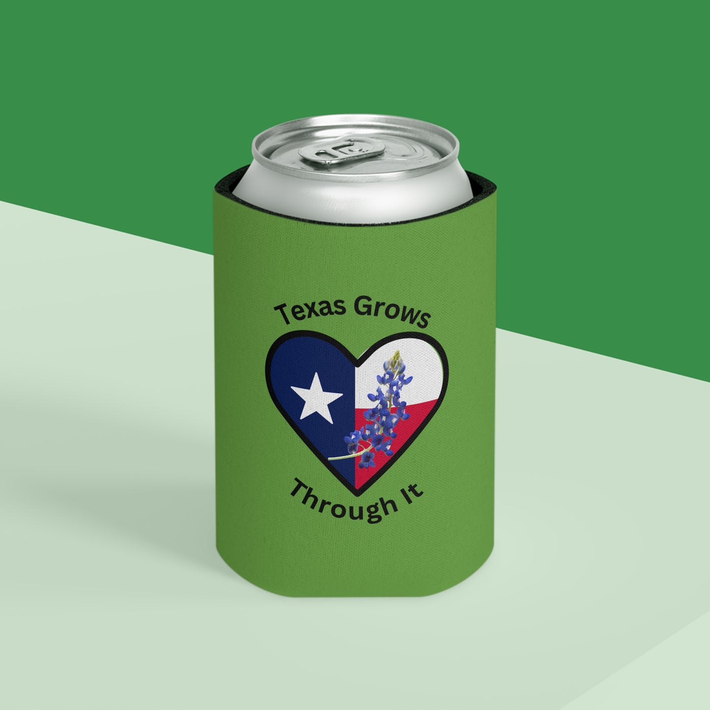 Texas Grows Through It – Wildflower Heart Tee Can Cooler