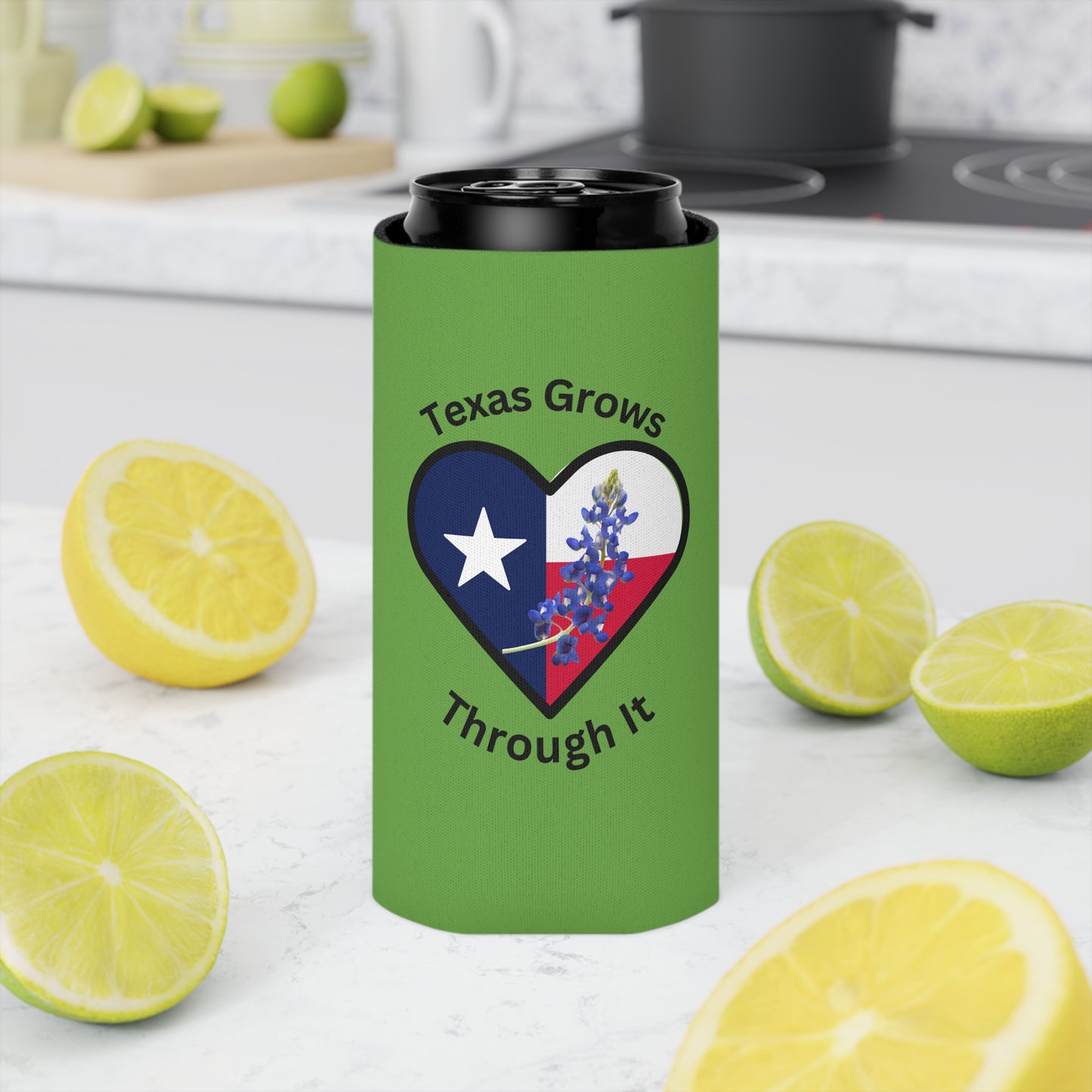 Texas Grows Through It – Wildflower Heart Tee Can Cooler
