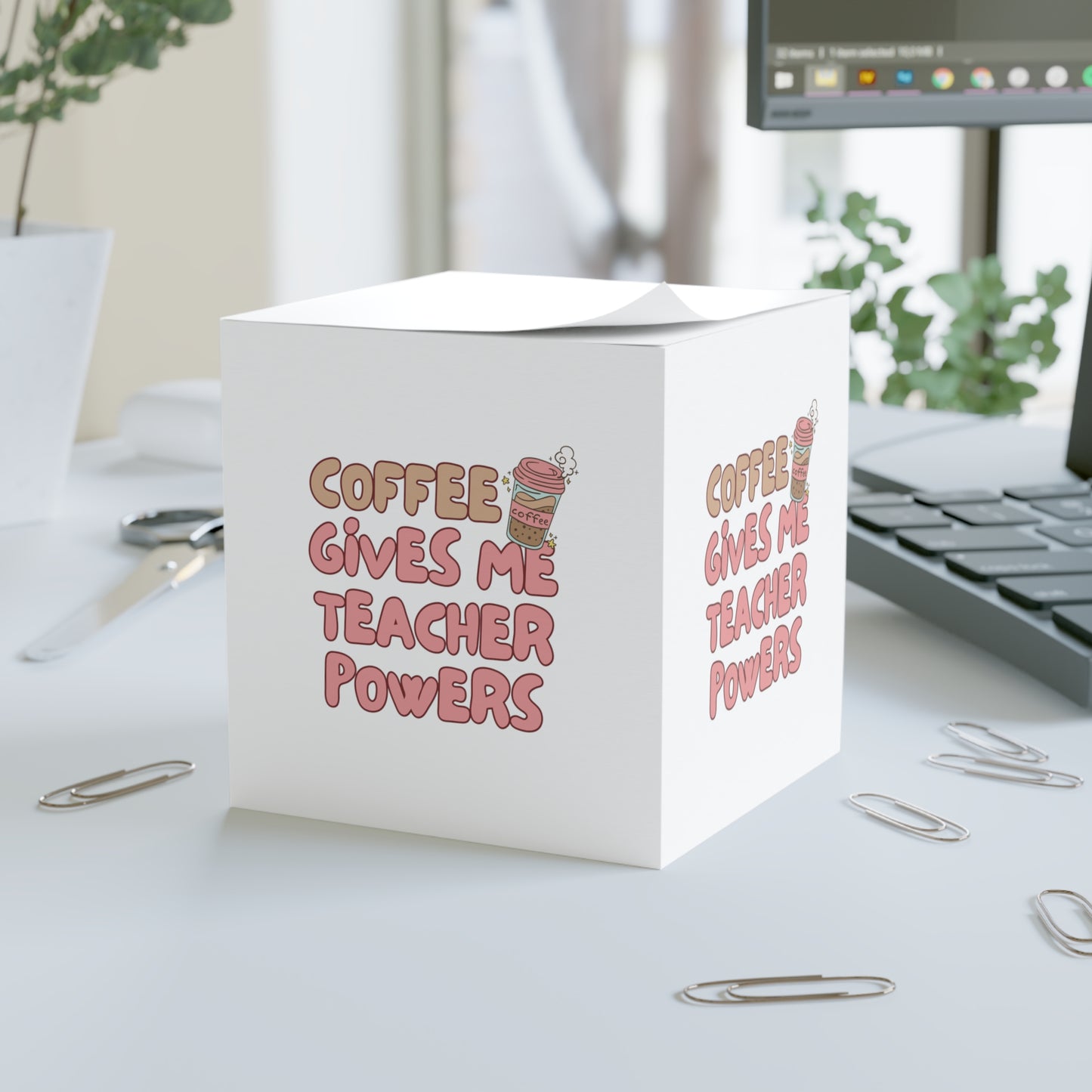 Teacher Note Cube - 'Coffee Gives Me Teacher Powers' for Educators