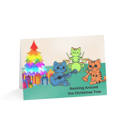 Greeting Cards - Rocking Around the Tree with Cat Band for Christmas (1, 10, 30, and 50pcs)