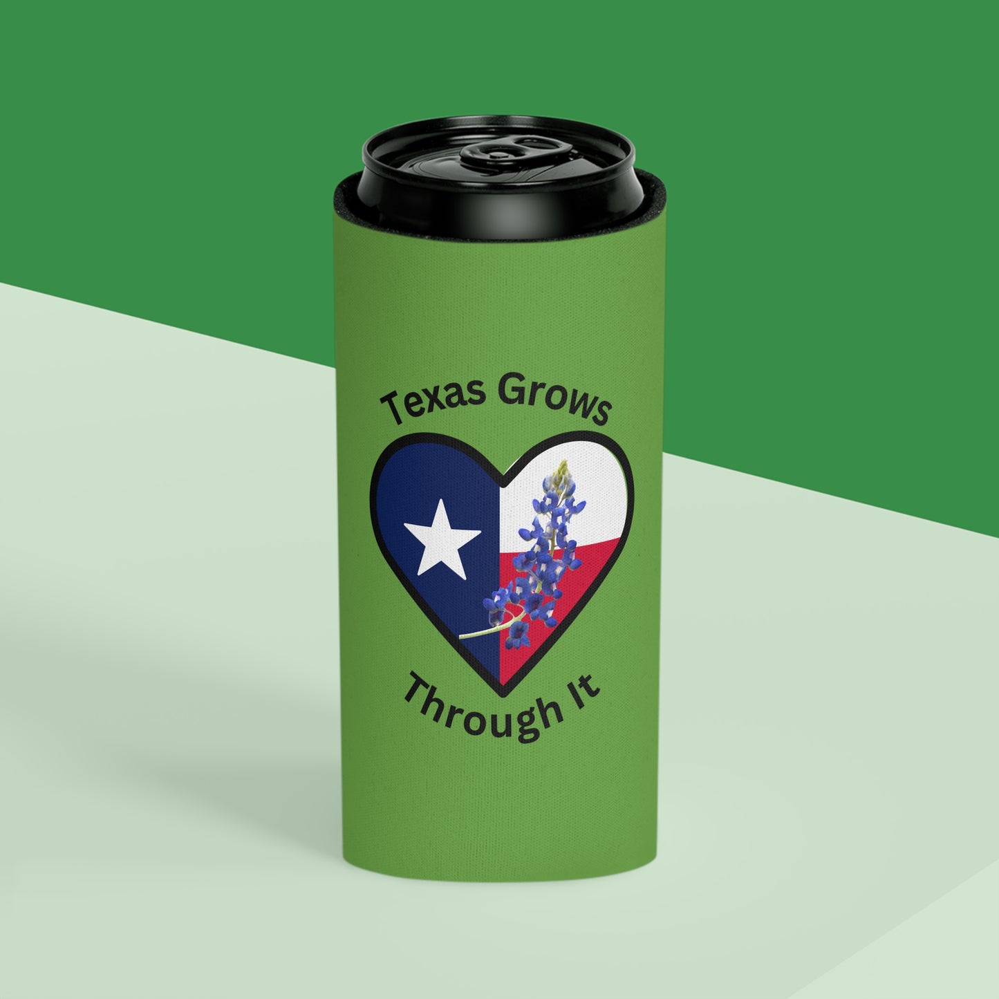 Texas Grows Through It – Wildflower Heart Tee Can Cooler